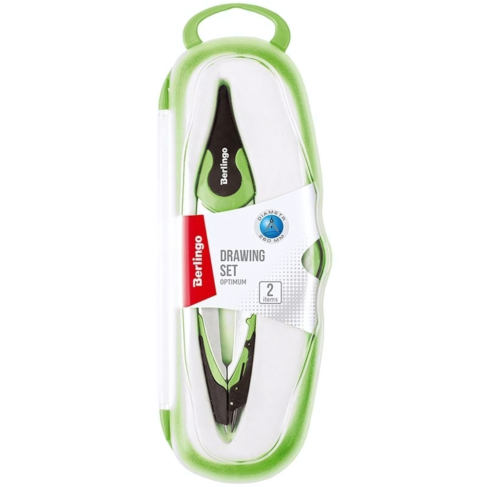 Готовальня "Optimum", 2 предмета, циркуль 135мм, пласт.футляр.зел. DS_00102b (Berlingo)