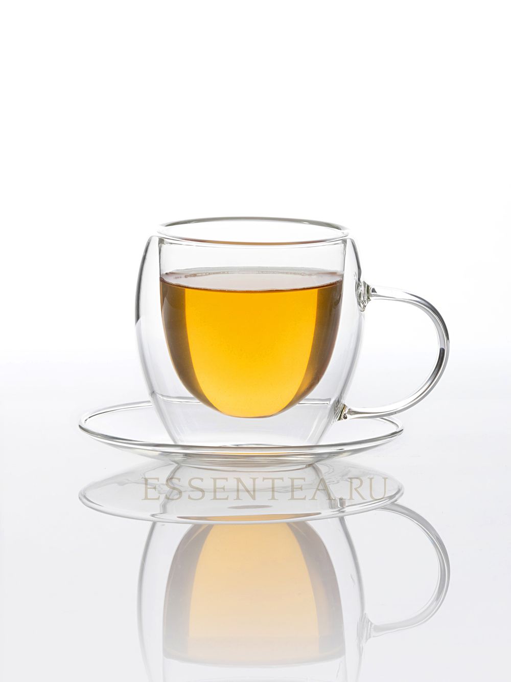 Чашка стеклянная с ручкой в комплекте с блюдцем 150мл