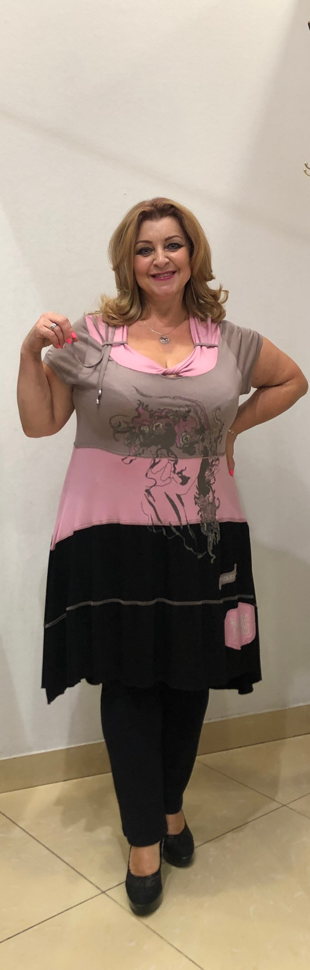 Летняя комбинированная туника-платье с крупным рисунком