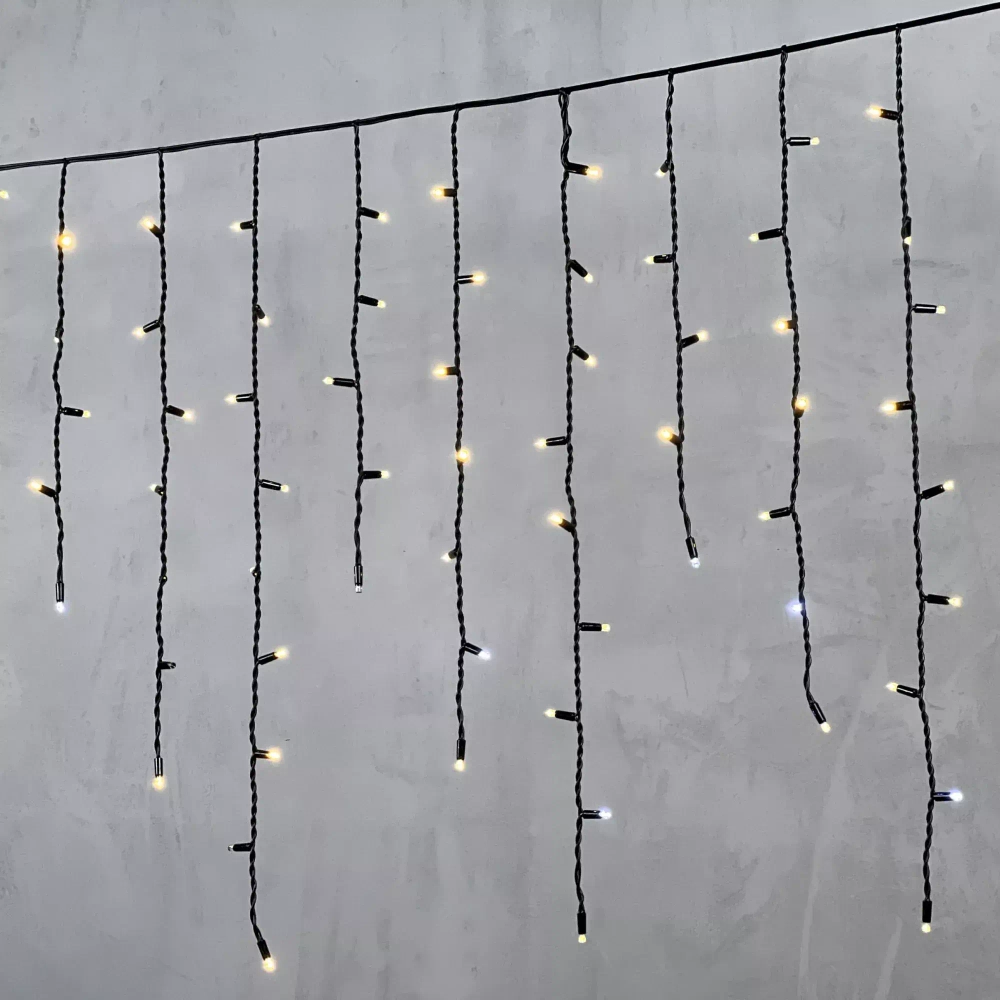 Светодиодная бахрома с колпачком 3,2*0,9 м., 168 теплых белых LED ламп, мерцание, каучуковый черный провод, LTC (LL168BLW-1-2WW)