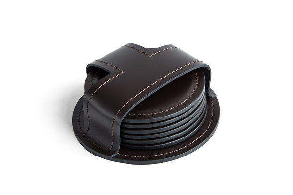 Набор из 6 костеров из кожи цвет ШОКОЛАД