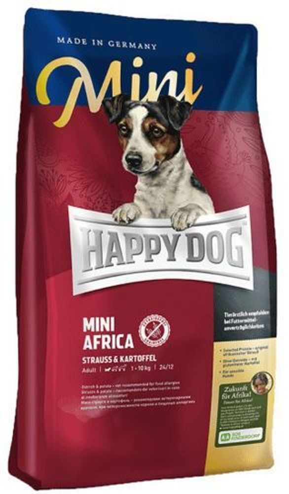 Сухой корм Happy Dog Mini Africa для взрослых собак малых пород беззерновой с мясом страуса 300 г