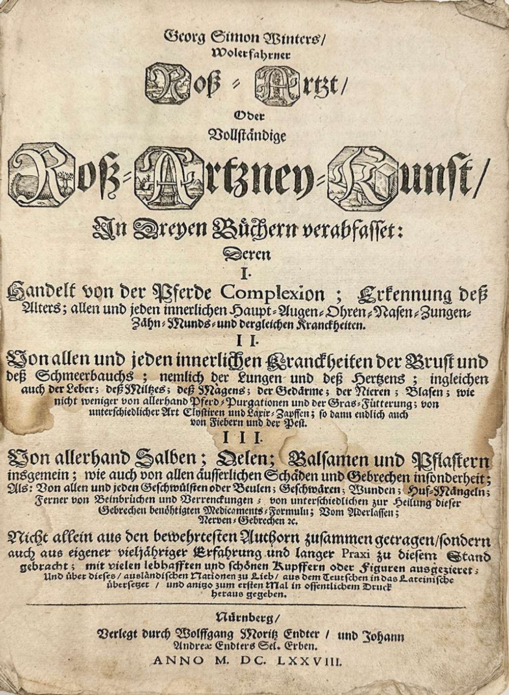 Винтер Г. С. Гиппиатр. Эксперт по лошадям, или полное собрание по медицине. 1678