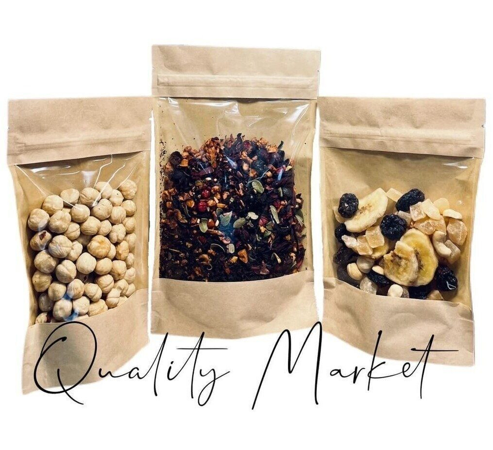 Пакет "Дой Пак" бумажный крафт с окном 100 мм зип-лок 120*185+(35+35) мм