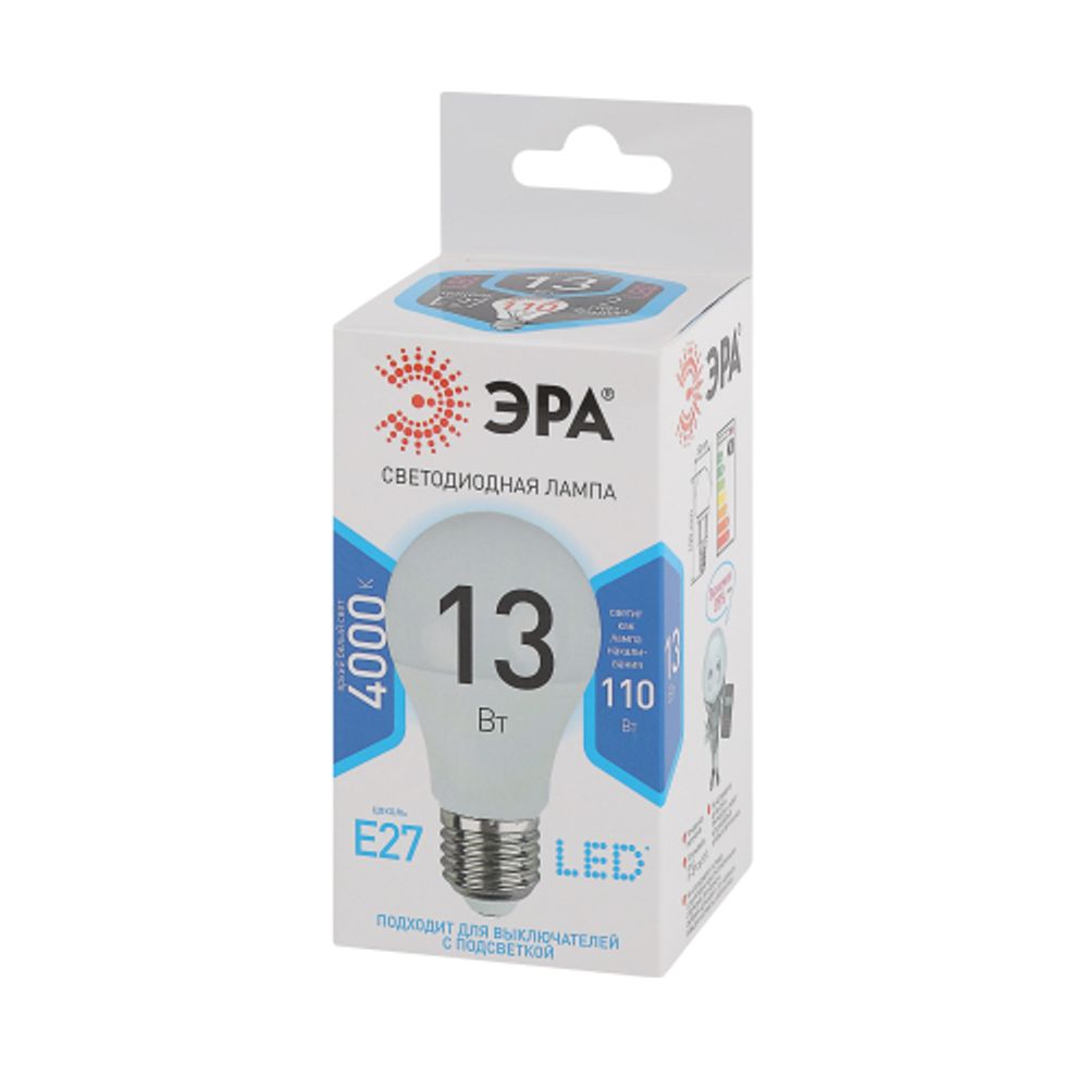Лампочка светодиодная ЭРА STD LED A60-13W-840-E27 E27 / Е27 13 Вт груша нейтральный белый свет