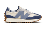 New Balance NB 327 retro stitching letter fabric leather non-slip wear-resistant low-cut casual running shoes for men and women the same dark blue