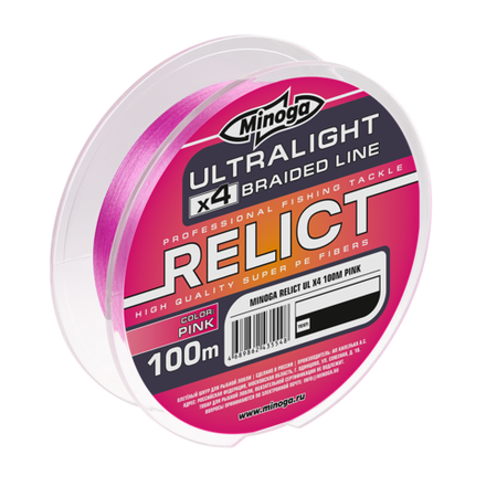 Шнур Minoga RELICT ULTRALIGHT PINK X4, 100 m, (#0,2) 0,074 mm., test 1,0 kg.,(2 lb)