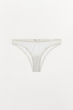 ZARA ТРУСЫ ИЗ СЕТЧАТОЙ ТКАНИ С КРУЖЕВОМ, ЖЕЛТОВАТО-БЕЛЫЙ