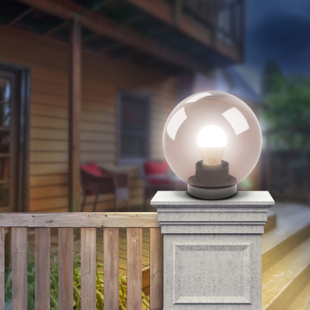 Садово-парковый светильник ЭРА НТУ 01-100-305 шар дымчатый на опору / кронштейн IP44 Е27 max100Вт d300mm | Садово-парковые светильники