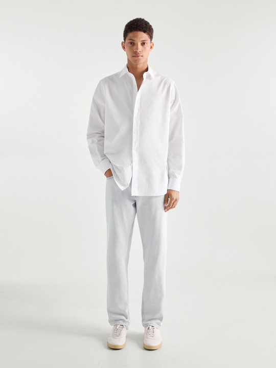 Massimo Dutti Хлопковая рубашка классического кроя, белый