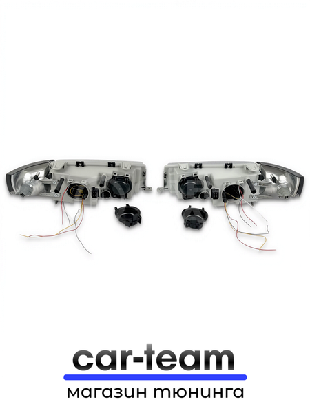 Фары ВАЗ 2110, 2111, 2112 передние с белыми галочками в стиле BMW ver 2.0 c Bi LED модулями, хром маска, тонированные поворотники