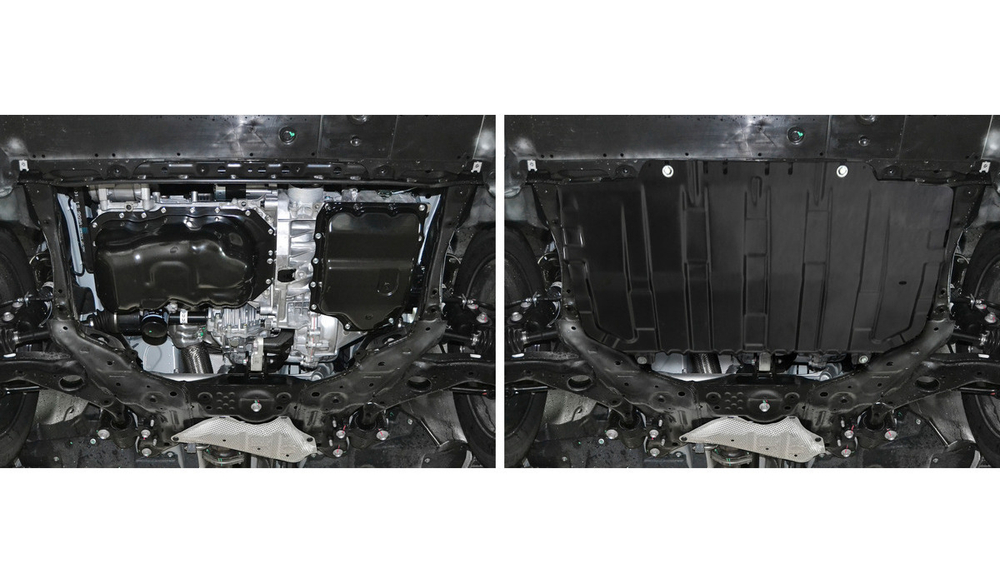 Защита картера и КПП АвтоБроня для Mazda 3 BM (V - 1.5; 1.6; 2.0) 2013-2018/Mazda 6 GJ (V - 2.0; 2.5) 2012-2018 2018-н.в./Mazda CX-5 I, II (V - 2.0; 2.5) 2011-2017 2017-н.в./Mazda CX-9 II (V - 2.5) 2016-н.в., штампованная, сталь 1.5 мм, с крепежом, 111.03825.1