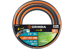 Поливочный шланг GRINDA ULTRA 6, 1/2, 15 м, 30 атм, шестислойный, двойное армирование, PROLine (429009-1/2-15)