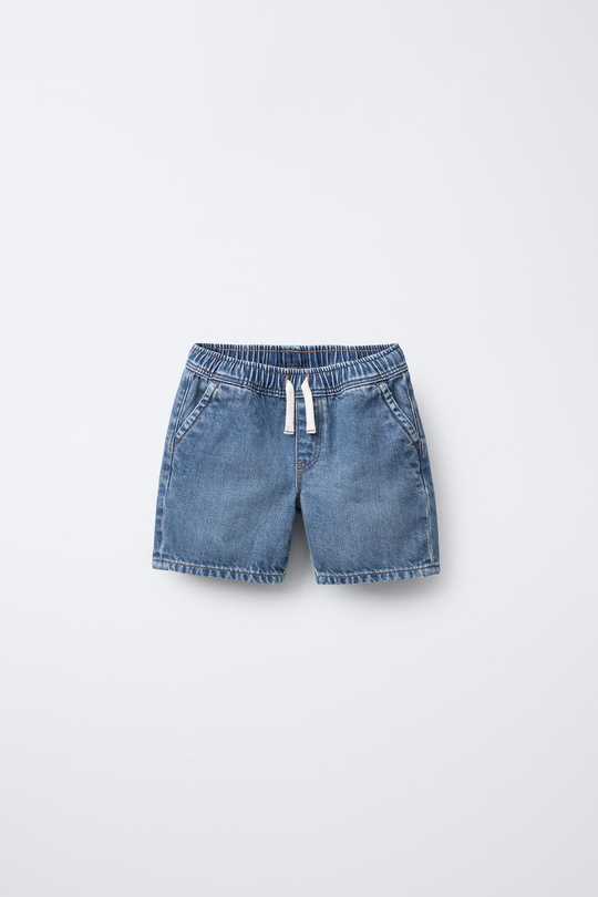 ZARA ДЖИНСОВЫЕ ШОРТЫ СО ШНУРКОМ, ВЫЦВЕТШИЙ СИНИЙ