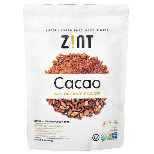Zint, Необработанный органический порошок, какао, 227 г (8 унций)