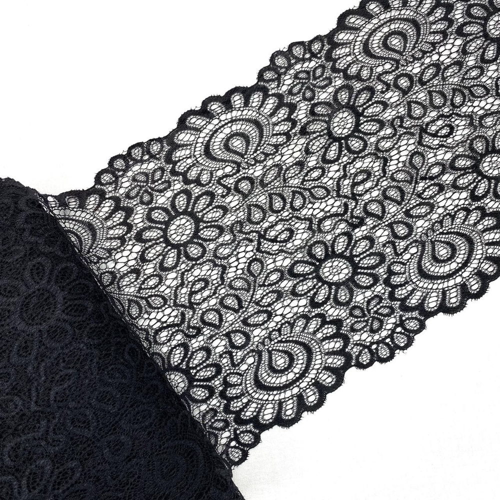 Кружево эластичное черное 20 см