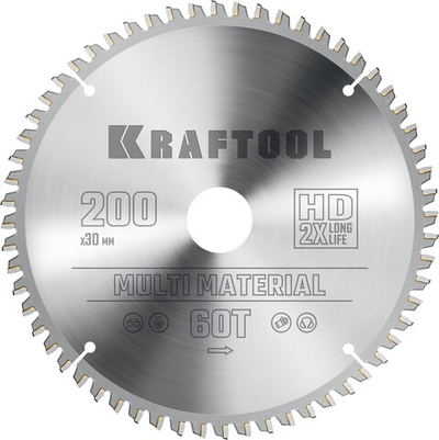 KRAFTOOL Multi Material, 200 х 30 мм, 60Т, пильный диск по алюминию (36953-200-30)