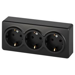 Розетка ЭРА Эксперт 11-2208-05 тройная с заземлением 3х2P+E Schuko, IP20, 16A-250В, ОУ, антрацит