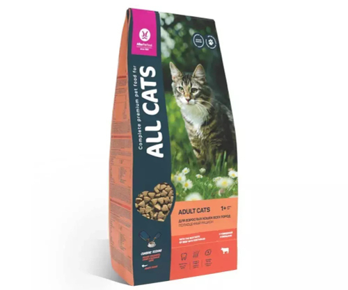 Сухой корм All Cats для взрослых кошек, с говядиной, 2.4 кг