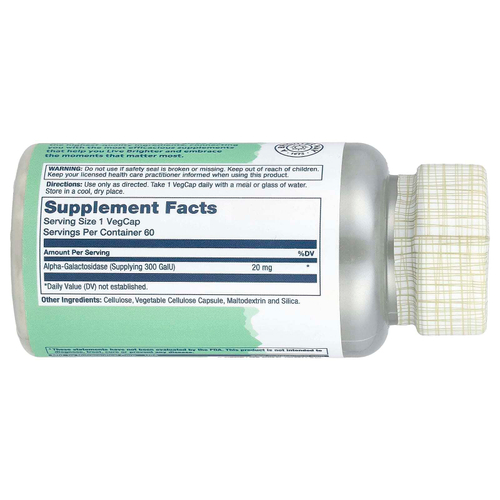 Solaray, Bean Enzyme, 300 GaIU, 60 растительных капсул