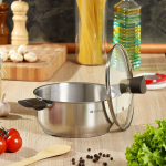 Кастрюля нерж, 2.8 л, с крыш, крышка стекло, Daniks, Savory, SD-A95-20, серебр, индукц