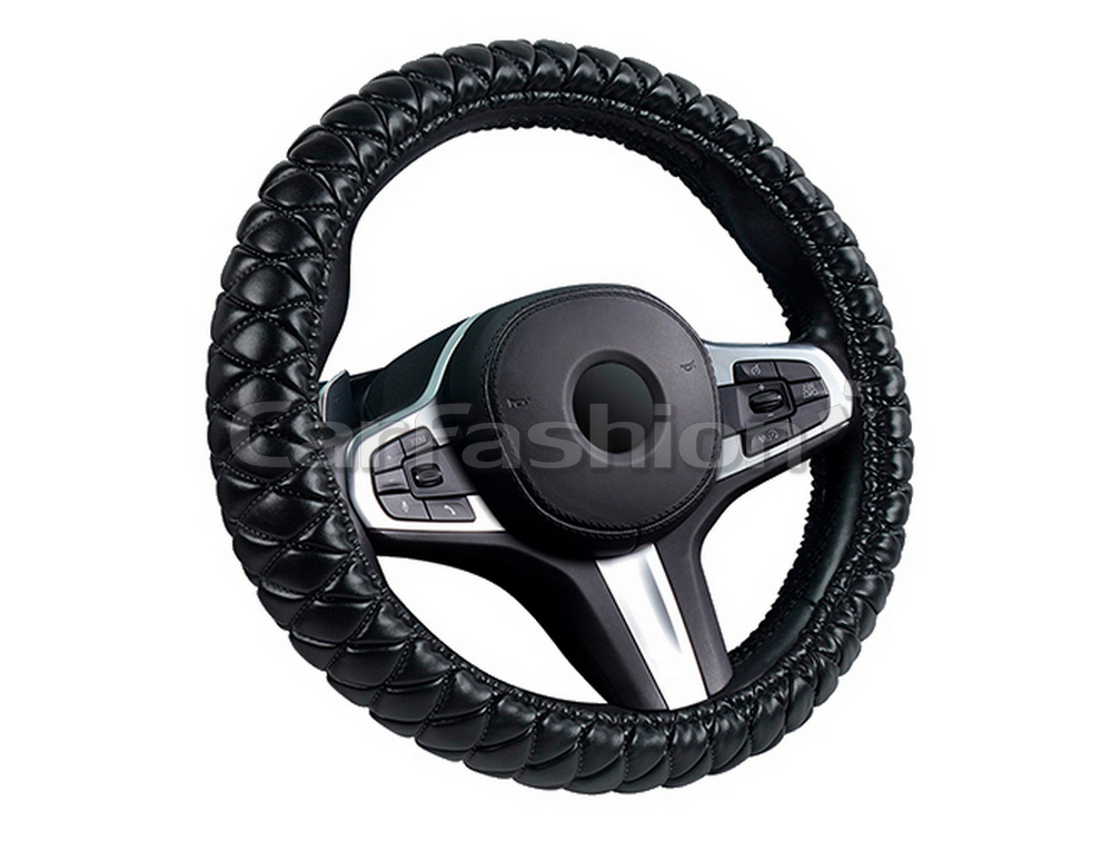 Оплетка на руль круглая CarFashion -М- «VERSAL» 31671 - Экокожа - черный/шов черный