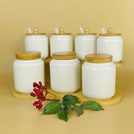 Lenardi 140-133 Набор из 7 банок 340/600мл. на подставке BAMBOO в под.уп.(х6)Фарфор