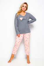 Хлопковая пижама Lena с сердечками (Размер: 5X) (Цвет: серый с персиковым)