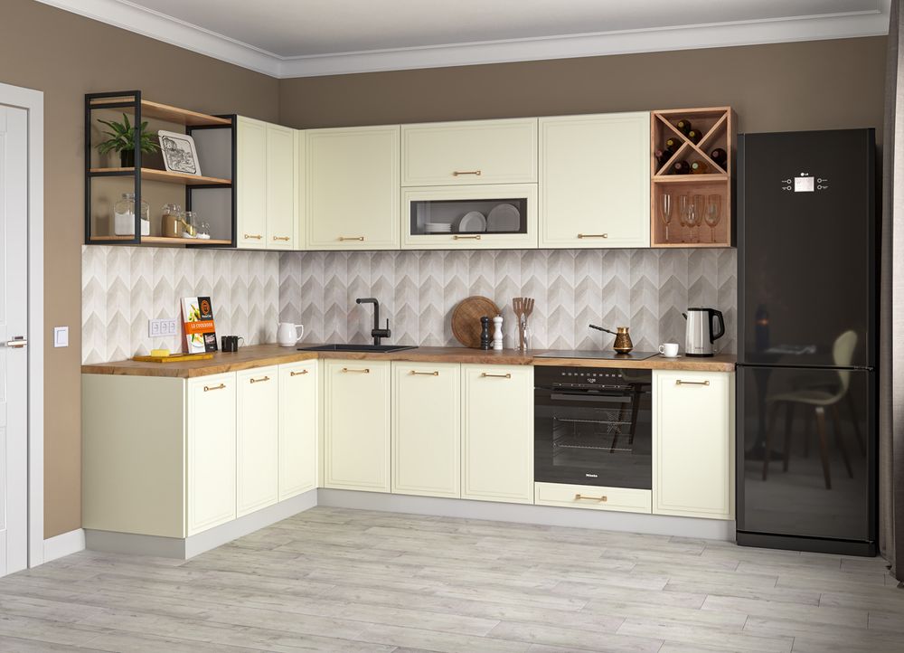 Модульный кухонный гарнитур «Риволи» мм (Ваниль софт/ Ваниль софт), ЛДСП/МДФ, ДСВ Мебель