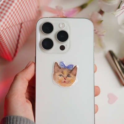 3-д стикер "котёнок с голубым бантом"