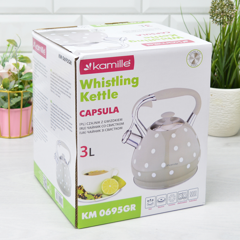 Чайник 3л нерж со свистком, с ручкой "soft-touch" (кофейный)