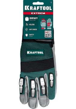 KRAFTOOL EXTREM, L, для тяжелых мех. Работ, антивибрационные, с резиновыми накладками, профессиональные комбинированные перчатки (11287-L)