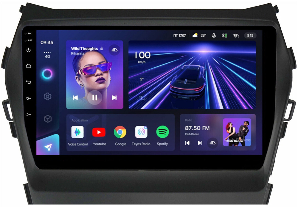 Магнитола для Hyundai Santa Fe 3 2012-2018 (отдельный экран климата, штатная КЗВ) - Teyes CC3 монитор 9" QLED на Android 10, ТОП процессор, 4Гб+32Гб, CarPlay, 4G SIM-слот