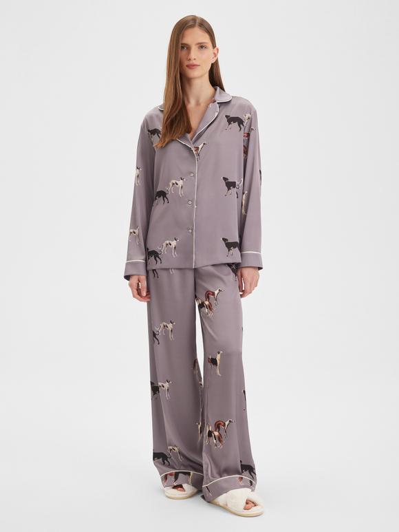 Шелковая блуза с кантом и борзыми серебро