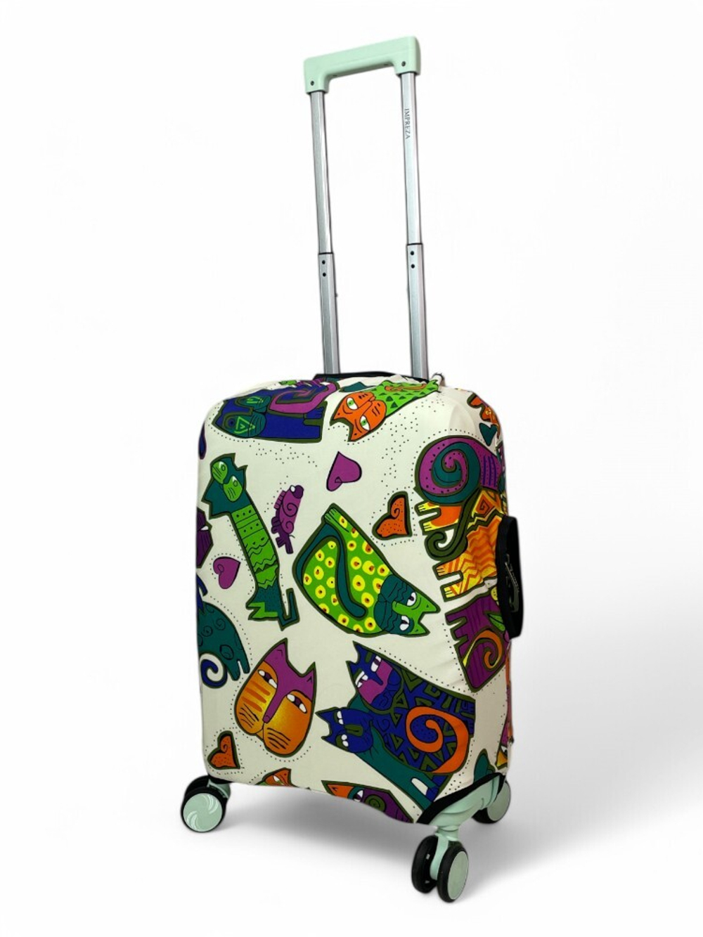 Чехол на чемодан 20", цвет белый/разноцветный, Коты