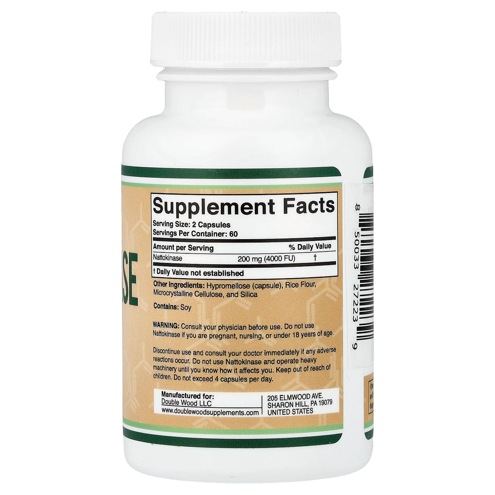 Double Wood Supplements, наттокиназа, 120 капсул (100 мг (2000 FU) в 1 капсуле)