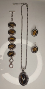 Комплект бижутерии "Тигровый глаз" - Овал (натуральный камень, бижутерный сплав)