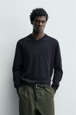 ZARA СВИТЕР ИЗ СМЕСОВОГО ХЛОПКА, МОРСКОЙ СИНИЙ