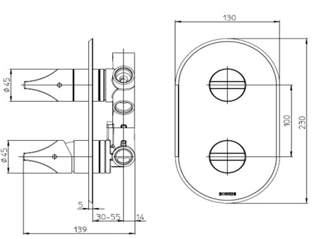 Bossini Apice смеситель универсальный, встраиваемый, на 2-5 выходов, внешняя часть, без арт.Z00130, цвет хром