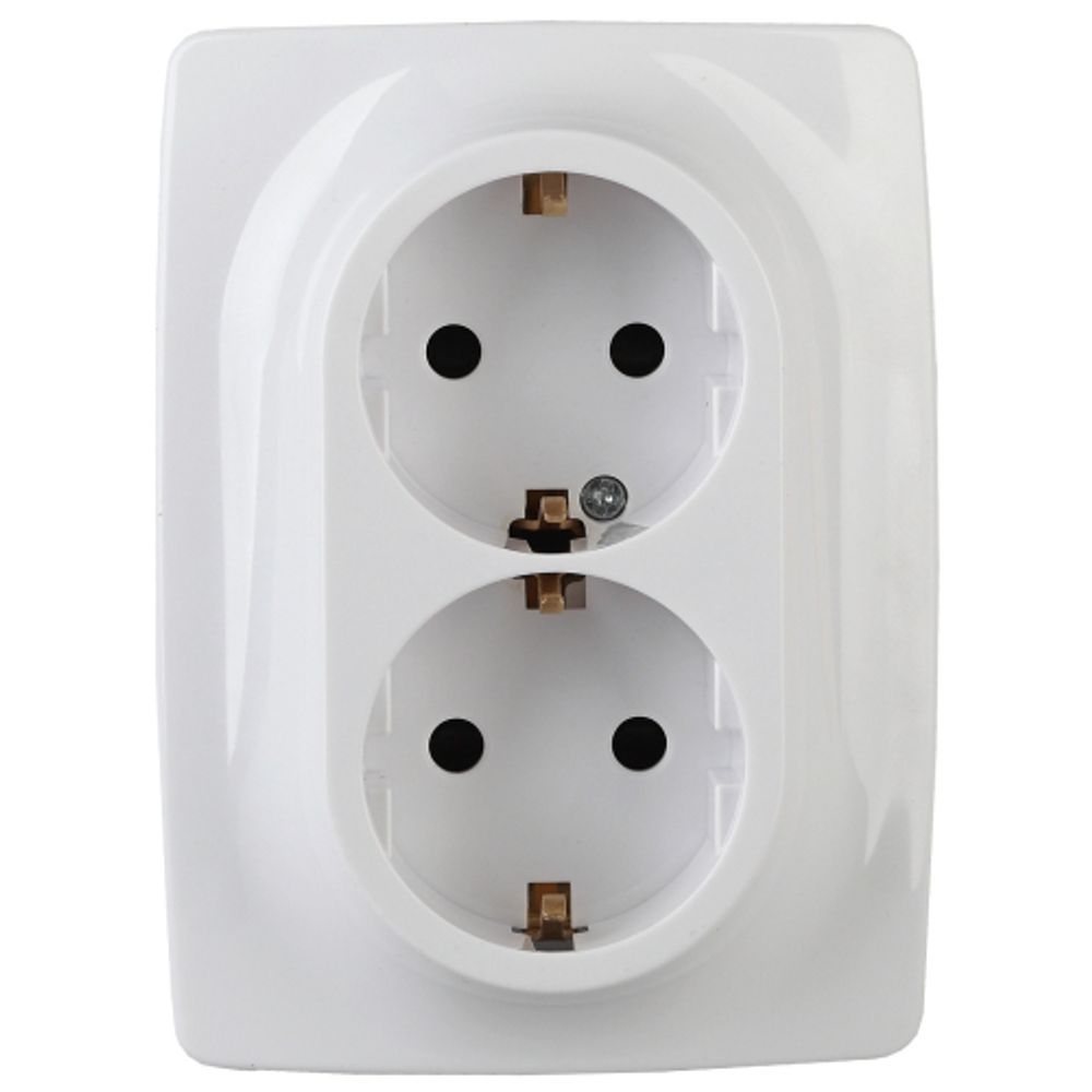 12-2116-01 ЭРА Розетка 2X2P+E Schuko, 16A-250В, IP20, винт, Эра12, белый | Розетки и выключатели