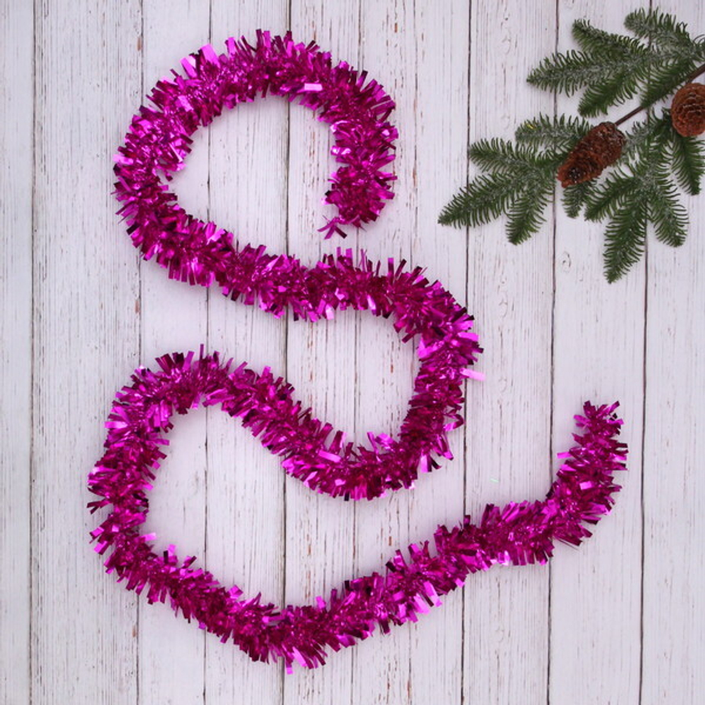 Мишура 2м 7см «Золотые блики», Фуксия