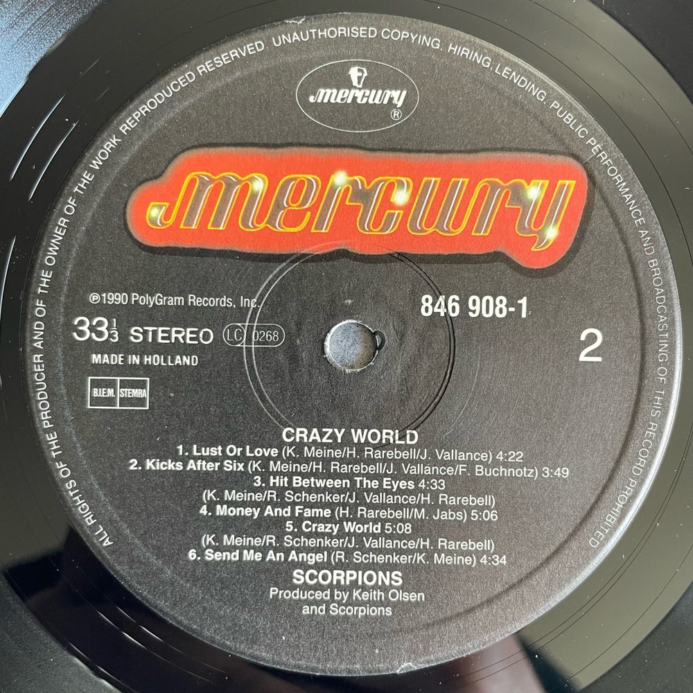 Винтажная виниловая пластинка LP Scorpions Crazy World (Нидерланды 1990)
