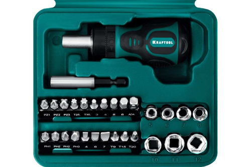 Реверсивная отвертка с насадками KRAFTOOL 25556-H43