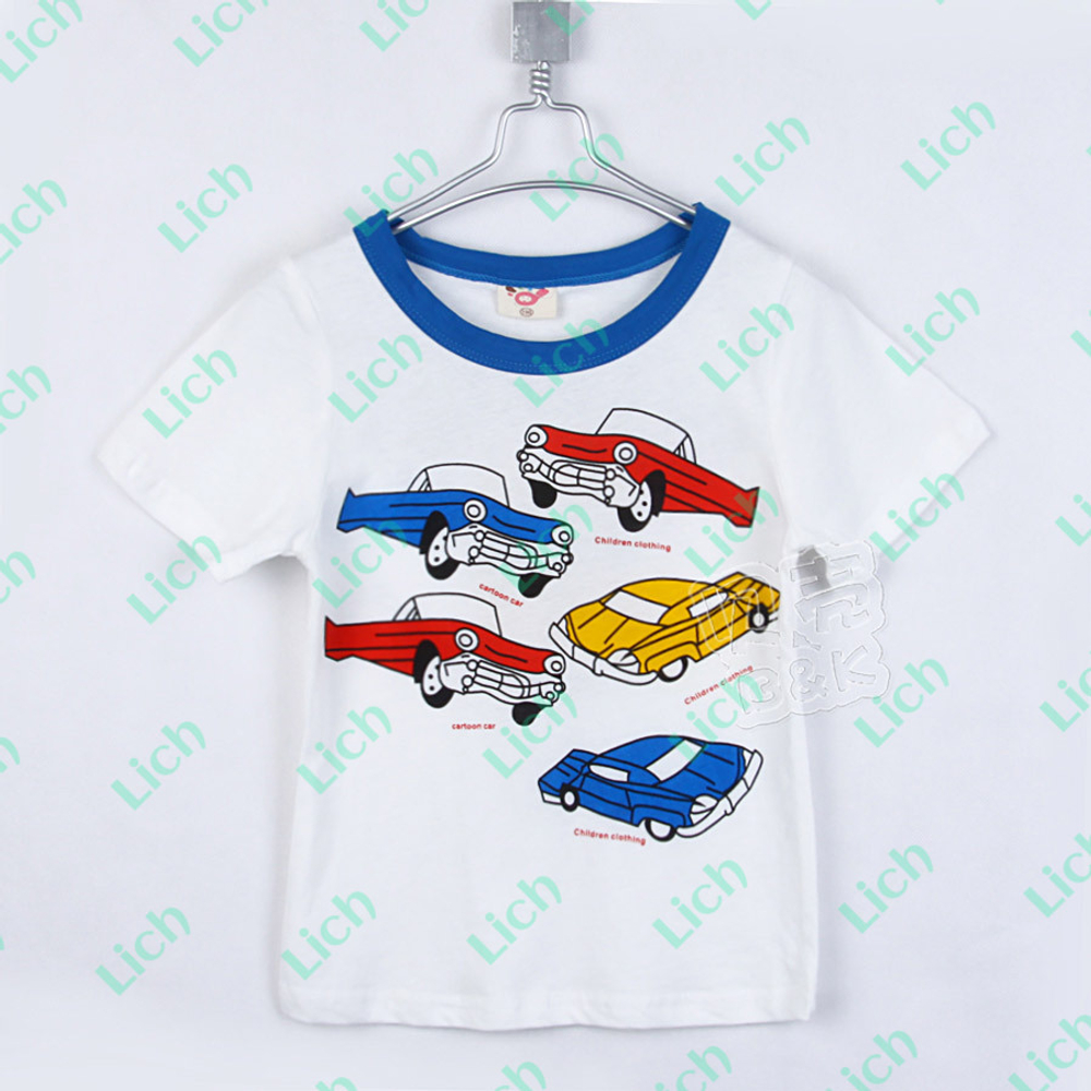 Футболка детская с контрастной окантовкой ворота и принтами машин