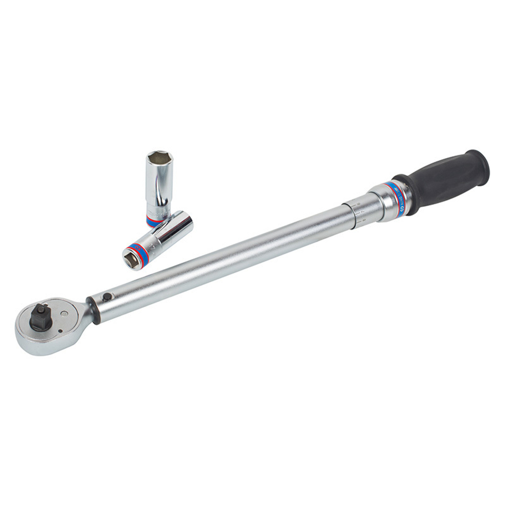 KING TONY (P34462-1DG) Динамометрический ключ серии "EXACT", 1/2", 40-200 Нм, в комплекте 2 торцевые головки