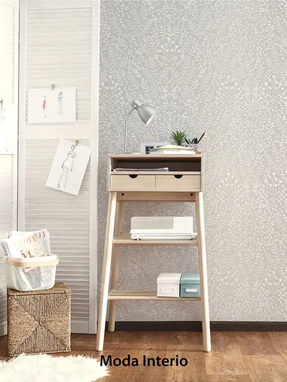 Обои флизелиновые, веточки на сером, прованс, метровые, для кухни, Palantine (Moda interio)