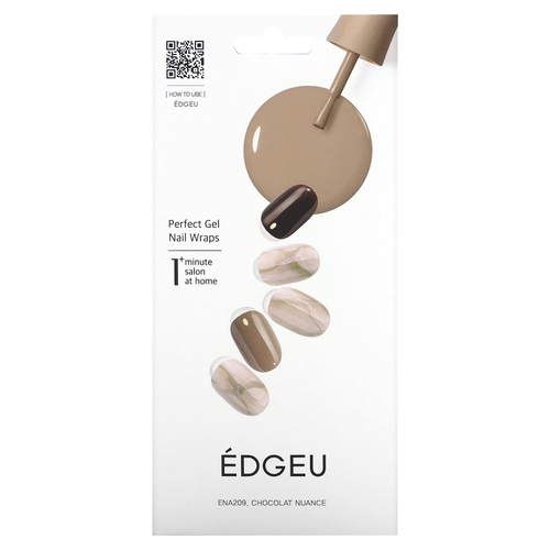 Edgeu, Perfect Gel Nail Wraps, ENT 209 Chocolat Nuance, набор из 19 предметов