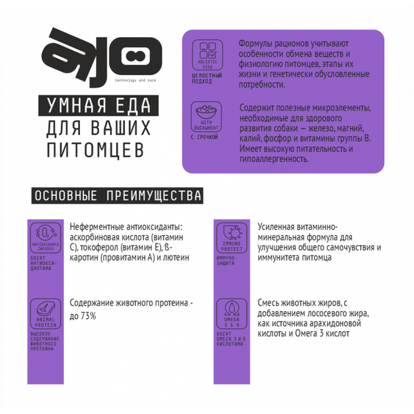 Сухой корм AJO Dog Sense для собак с чувствительным пищеварением с гречкой