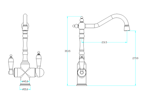 Boheme Смеситель для кухни с краном TRADIZIONALE ORO с черной керамикой