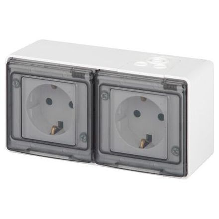 Розетка Эксперт 11-2503-01 2х2P+E гориз. IP55 16А-250В ОУ бел. Эра Б0063264